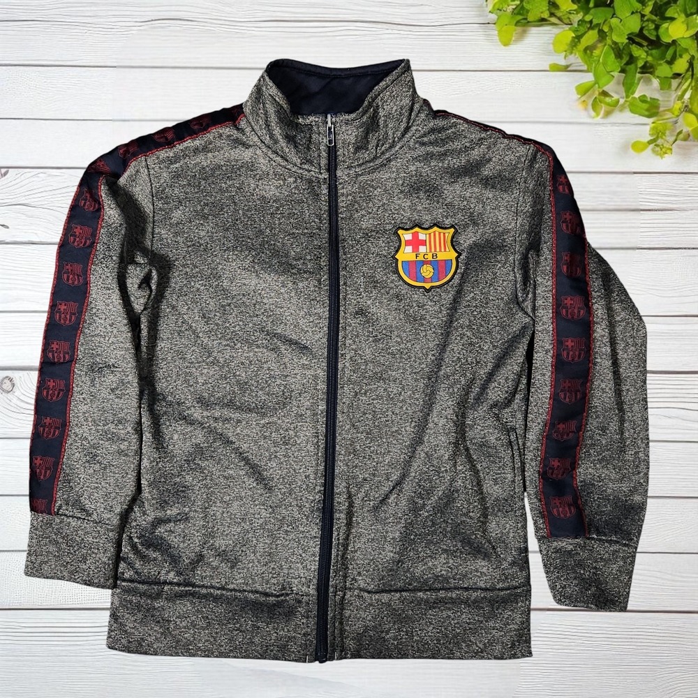 FC Barcelona Futbol Club Youth Boys Soccer Football Track Jacket Gray Size Med